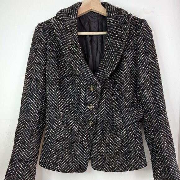 Mocha herringbone Thick wool Tweed blazer size Xs/s body fit single breasted - Picture 1 of 16